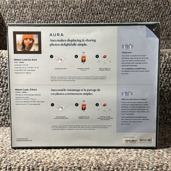 Aura Mason Luxe 9.8”x7.8” Digital Frame Pebble AF700-BLK Hi-res Pixel NIB - Picture 4 of 7